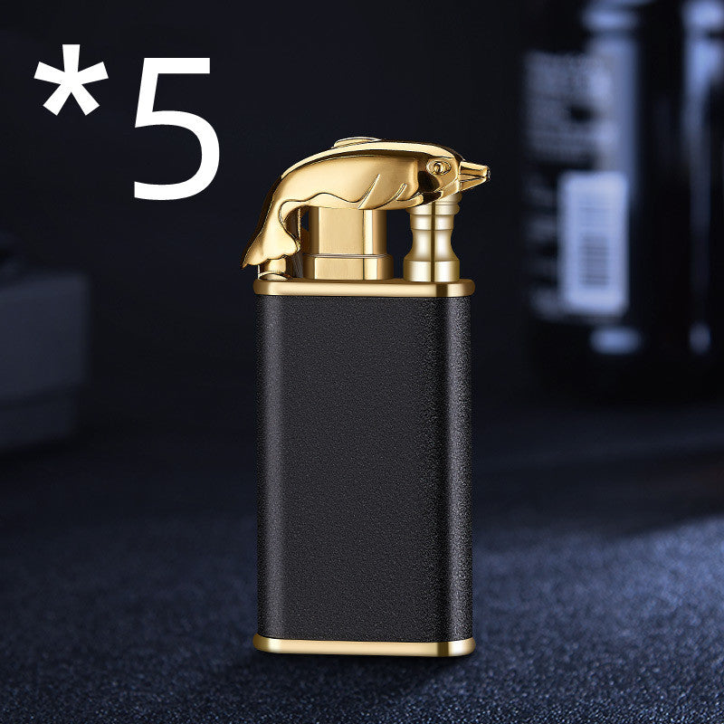 Creative Blue Flame Lighter Dolphin Dragon Tiger Double Fire Metal Winproof Lighter Inflatable Lighter